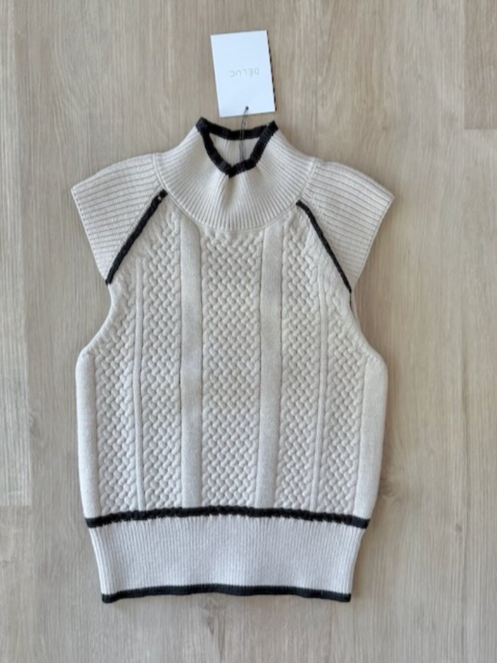 Deluc Joe Mock Neck Cable Knit Vest XS Cream NWT
